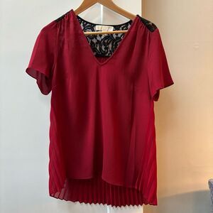 Michael Michael Kors Red Pleated Lace Blouse – Size M